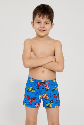 niebieskie bokserki chłopięce z nadrukiem skuterów, luźne i wygodne